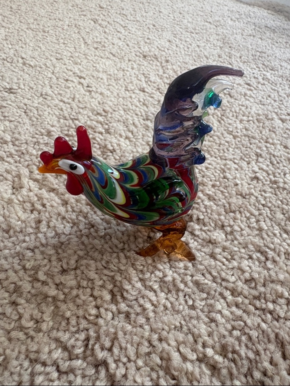 Hand-Blown Multicolor Glass Rooster Figurine - Decorative Bird